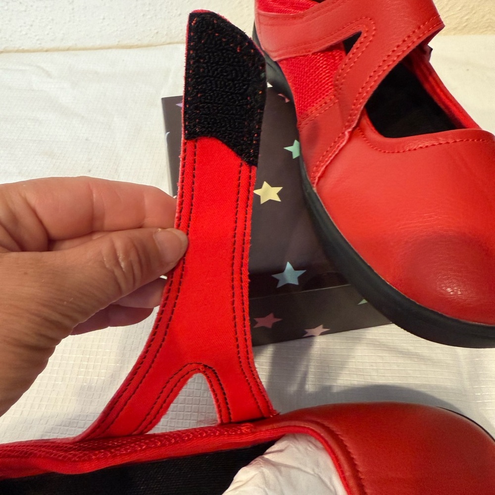 Red and Black Mary Jane Flats with Strap - Picture 13 of 16